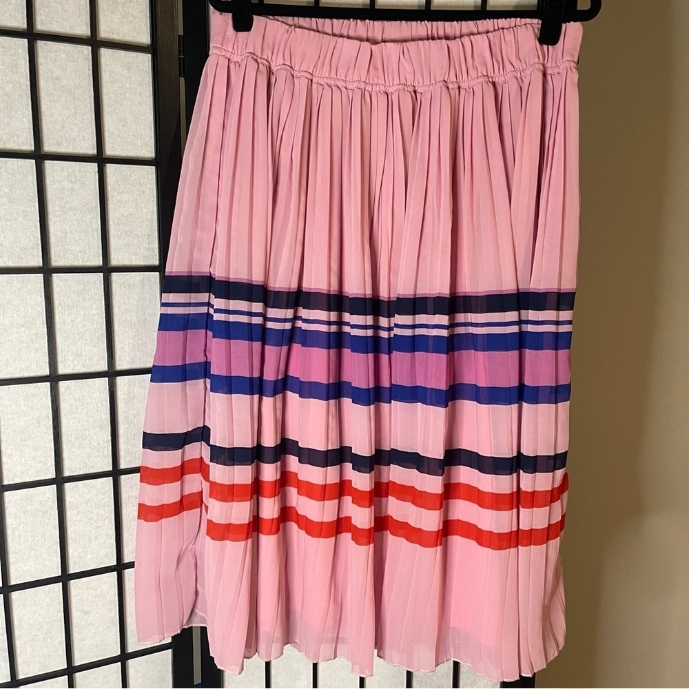 Junarose Pink A-Line Skirt with Colorful Stripes